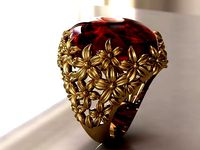 plumeria ring with cobochon gem | 3D