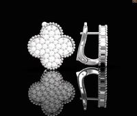 Classy clover diamond earrings pave | 3D