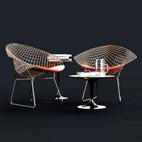 Knoll Bertoia Diamond Chair and Saarinen Side Tables