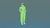 Female doctor with face mask and safety dress holding a syring