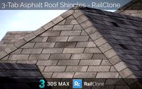 RailClone Preset of 3-tab Asphalt Roof Shingles for 3dsmax V-Ray