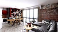Loft apartment scene kichen and livingroom 3D model