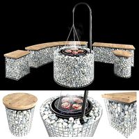 Gabion fireplace benches