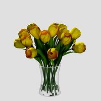 Bunch of yellow tulips in a glass vase