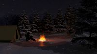A Simple snowy forest night scene with campfire