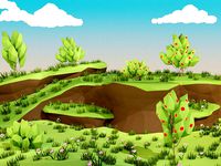Low poly mountain ash bushes