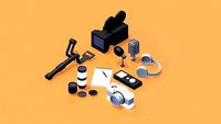 Videobloger filmmaker equipment pack flat lowpoly 3d models