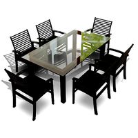 Metal Six Seater Dining Set with Tempered Glass