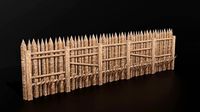 Wooden Palisade Walls Low-Poly Medieval 3D Model