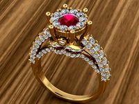 Beautiful Crown Style Diamond Gold Ring | 3D