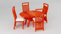 Rounded wooden table and wooden chair