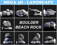 Low poly Gray Boulder Beach Rock Collection 210106