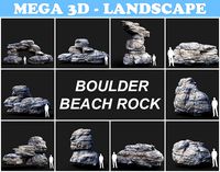 Low poly Gray Boulder Beach Rock Collection 210103