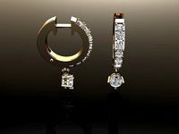 Mid Size Diamond Dangle Hoop Earring 2MM | 3D