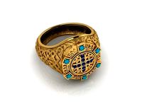 ancient ring with diamonds and cabochons | 3D