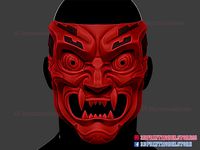 Cyborg Oni Mask - Japanese Kitsune Demon | 3D