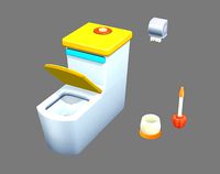 Cartoon toilet - toilet brush - toilet paper