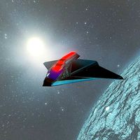 Alien spaceship and planet