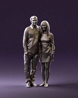 Man in redbrown top hug asian girl 0869 3D Print Ready | 3D