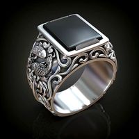Signet Ring fishes black onyx gemstone | 3D