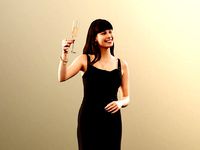 Alyssa 11521 - Elegant Woman Black Dress Holding Champagne Glass