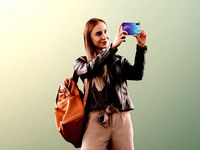 Celine 11434 - Woman Standing Phone Backpack Leather Jacket