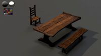 High-poly Medieval Table and chair Set