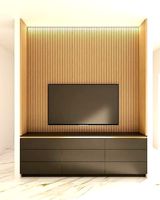 Bedroom tv unit with drawers and wood battens