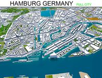 Hamburg city 3d model Germany 50km