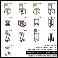 Industrial chairs and bar stools - Pack with 13 models