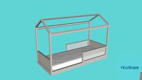MIMOO - Cama Casinha Link com meia-grade de Palhinha Cinza