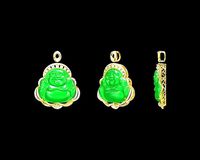 18K gold and jade Happy Buddha pendant jewelry set with diamonds | 3D