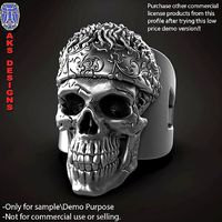Biker skull with scarf 1 Ring Jewelry Demo version | 3D