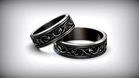 Wedding Band Flower Pattern Oxidized Rings | 3D