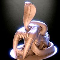 Naja cobra snake coming out Smilodon Saber-toothed Tiger Skull | 3D