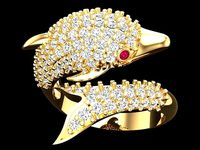 Dolphin rings - Fish Rings - Diamond ring - Womens Rings | 3D