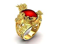 Asian 4 Spirit Animal Dragon Phoenix Unicorn Turtle Ring 1921 | 3D