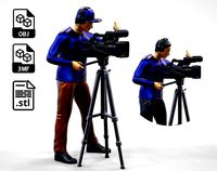 N2 Cameraman with Hat and Headphone camera on a tripod | 3D