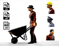 N6 Ship or Construction Workers with Wheelbarrow | 3D