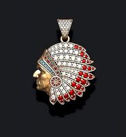 Native American Indian man pendant with gems | 3D