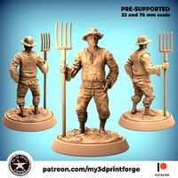 Farmer with pitchfork 32mm and 75mm scale pre-supported | 3D
