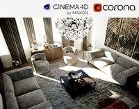 CoronaC4D Scene files - Living Room 2 Interior Scene