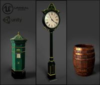 Victorian Street Assets Clock Barrel Postbox Pack