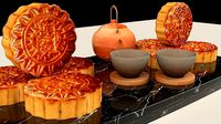Chinese moon cake with teapot set