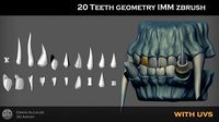 20 TEETH imm ZBRUSH Brush Shapes for OTHER softwares Have Uvs