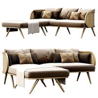 Victoria wooden rattan sofa FD50 with chaise lounge