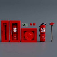 Fire Equipment Set Fire Extinguisher  Cabinet Alarm PBR Material
