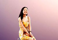 Anita 11354 - Asian Woman Yellow Summer Dress Sitting