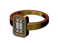 Rectangular tag diamond and baguette cluster ring | 3D