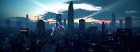 C4D Octane render Cyberpunk city CBD sea river building